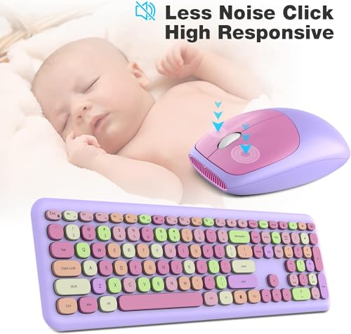 Image of KNOWSQT Wireless Keyboard and Mouse Combo, Pale Purple Full-Sized 2.4G Silent Keycap Colorful Keyboards, USB Dongle Plug Play, for Laptop, Windows, PC, Computer, Desktop