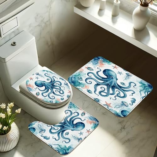 Rideau de douche polyester imperméable bleu étoiles de mer et poisson - 6