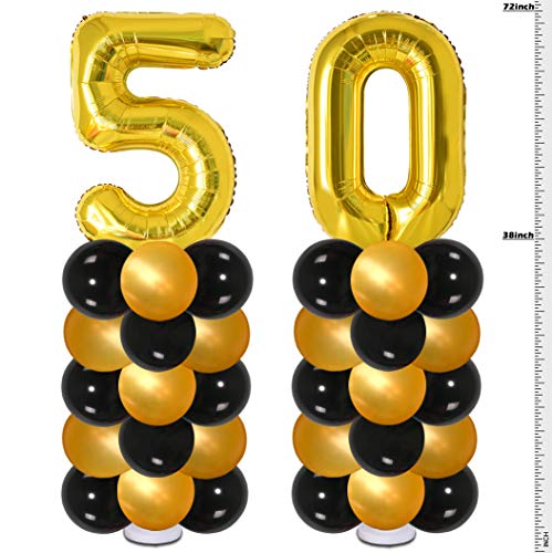 Decoraciones doradas de 50 cumpleaños para hombres y mujeres, paquete de 2 globos de 6 pies de altura para 50 cumpleaños y decoraciones de aniversario de boda