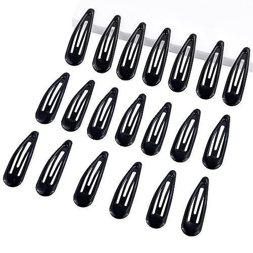 Cptots 20 PCS Metal Snap Hair Clips Water Drop No Slip Barrettes for Women Bright Small Hair Clips For Thick And Thin Fine Hair,Black,1.97 x 0.5 In.