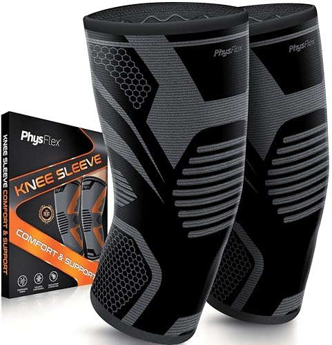 Knee Brace for Pain Relief - 2 Pack Knee Compression Sleeves for Men and Women - Support for Weightlifting, Gym, Workout, Volleyball - Meniscus Tear, ACL, Arthritis (Vortex, Black/Gray, Large)