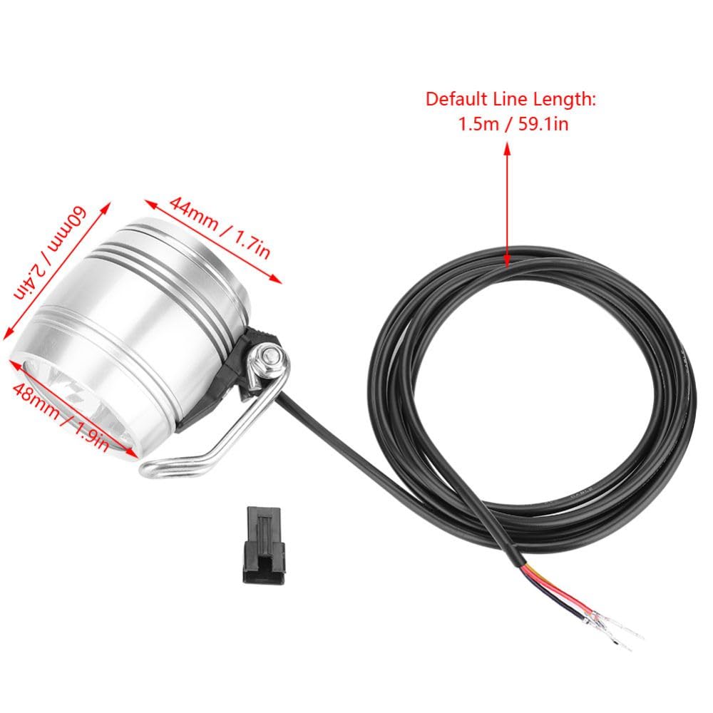 Phare avant de vélo en alliage d'aluminium avec klaxon – Lumière avant et klaxon de sécurité 2 en 1 pour vélos de 24 V-48 V, support de guidon compact, luminosité 5 W 100 lm, câble de 1,5 m