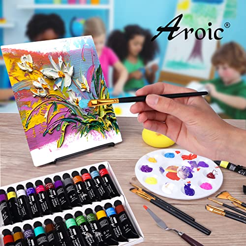 46Pcs Painting Supplies Kit With 24 Premium Acrylic Paints,5 Canvas Panels, Multi-Function Table Easel,12 Paint Brushes ,A Palette ,An Art Knife ,Ect, Acrylic Paint Kit For Artists, Adults And Kids #TOP6