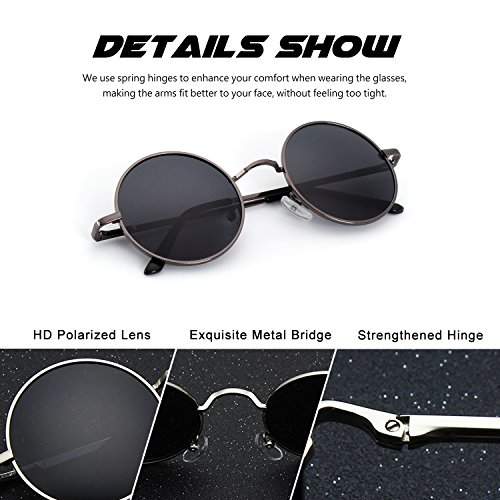 Image of CGID Retro Round Polarized Sunglasses Mens Womens Circle Metal Hippie Shades UV400 Protection E01