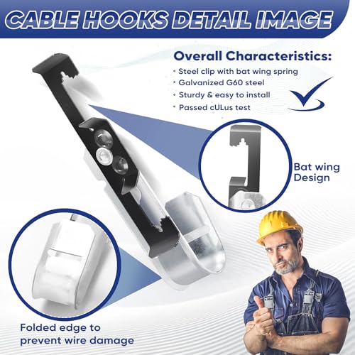 Image of 100 Pcs 3 /4 Inch Metal J Hooks with Bat Wing, J Hook for Cable Management Heavy Duty Galvanized Steel Cable Support Hangers for Ceiling Wire, Threaded Rod, UL Certified