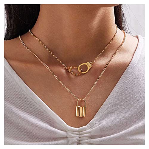 Inilbran Colliers Pendentifs À Cadenas Boho Colliers Chaîne Cadenas Colliers De Menottes Superposées Chaîne Chaîne Cadenas Or Collier Bijoux Pour Femmes Et Filles