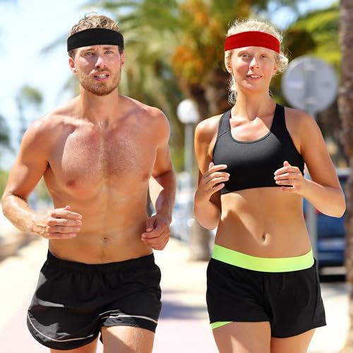 Image of 4 Pack Sweatbands Sports Headband for Men and Women, Moisture Wicking Athletic Workout Headband for Running, Tennis, Basketball, Yoga, Gym Stretchy Unisex Sweatband