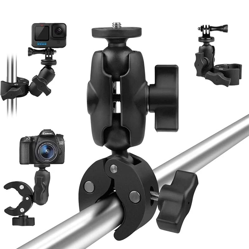 Image of yantralay Action Camera Handlebar Mount with 360 Dual Ball Head | Super Clamp for Go Pro, Insta 360, Mobile, Bike, Motorcycle - Universal Quick Release Bracket for Camera & Accessories.