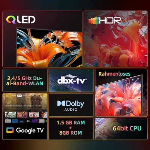 CHIQ TV L40QH7G 40 Zoll QLED TV, HDR10, Rahmenloses Design, Google TV, Google Assistant, Chromecast HDR10 und HLG, Quad-Core A55 CPU, WLAN, DBX-tv,Triple Tuner(DVB-T2/C/S2) – Bild 3