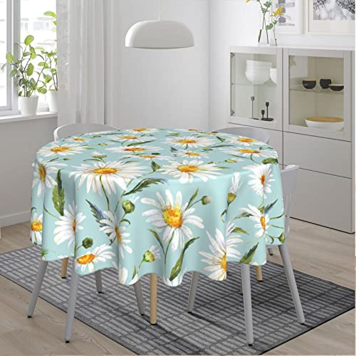 Gianlaima Spring Summer Blue Daisy Floral Round Tablecloth Waterproof Wipeable Tablecloth Cover Home Restaurant Kitchen Picnic Party Decoration 60 Inch Circular Tablecloth For 20-47 Inch #TOP6