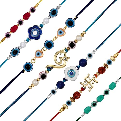 Image of Mahi Combo Set of 7 Beautiful Rakhi for Brother, Bhai, Bhaiya with Meenakari Work (PARCSO1105439PR)