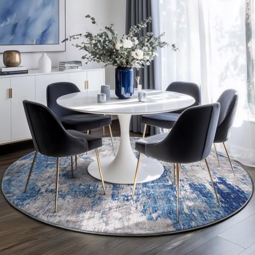 Washable Area Rugs 8ft Non-Slip Modern Abstract Soft for Living Room Entryway Bedroom Nursery, Print Pattern, Blue Grey Navy Gray