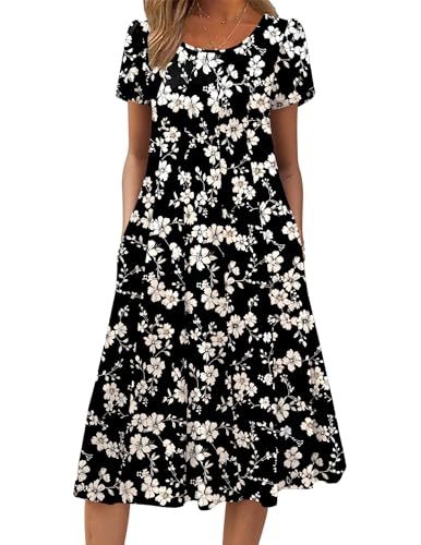 Image of ZEAGOO Womens Casual Dresses for Summer Short Sleeve Flare Midi Dress Loose Flowy Beach Sundress