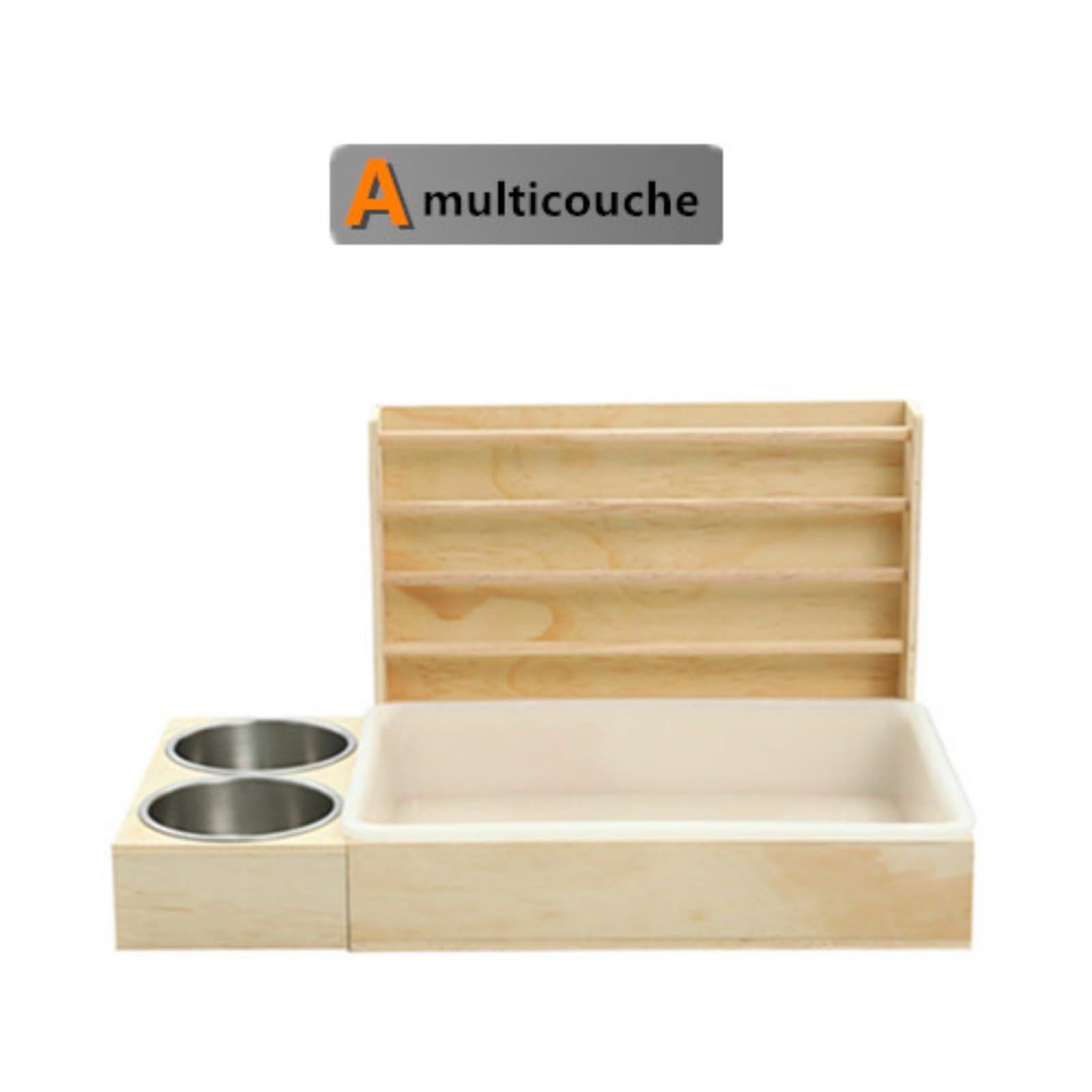 Mangeoire à Foin en Bois pour Lapins, avec bac à litière pour Chat, gamelle pour Animaux, 4 en 1, Convient aux Petits Animaux, Lapins, Hamsters et cochons d'Inde
