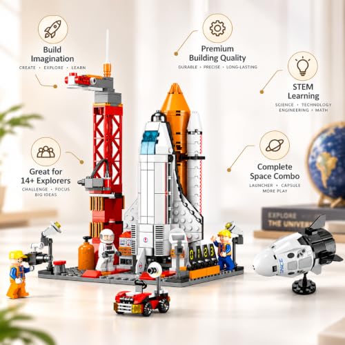 Image of SKY LINE OCEAN 8861 Space Ship Rocket & Launcher + Capsule 88 PCS Combo (Complex only for 14+), STEAM Aerospace Building Kit for Kids, 5-Year Structural Warranty