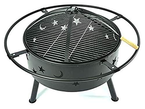 Hoguera al aire libre de 33 pulgadas para exteriores, gran hoguera de acero para quemar leña, brasero para barbacoa, parrilla para exteriores con pantalla de chispas para cocinar