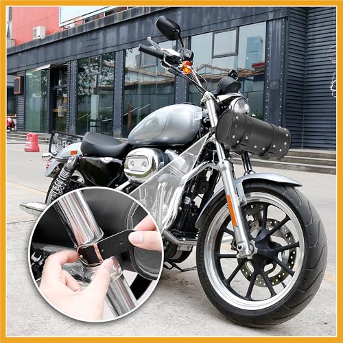 Alforja universal para motocicleta, bolsa impermeable de cuero sintético negro para manillar, 21 x 10 cm, con hebilla y correas ajustables miniatura 3