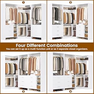 Aheaplus Closet System with 3 Sets, 86.8" Closet Organizer System with 6 Drawers & 4 Hanging Rods, L Shaped Walk-in Closets, Wardrobe Set, Corner Tower, Garment Rack Load 2000+LBS, -X1,White Aheaplus Closet System with 3 Sets 868 Closet Organizer System with 6 Drawers 4 Hanging Rods L Shaped Walk in Closets Wardrobe Set Corner Tower Garment Rack Load 2000LBS X1White