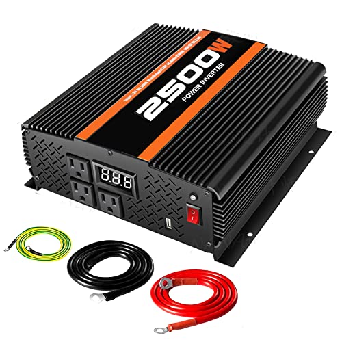 TVNIKD Inverter 2500W / 5000W RV Truck Power Inverter dc to ac 12V to 110V with Intelligent LCD display3AC&1USB Port for RV Truck