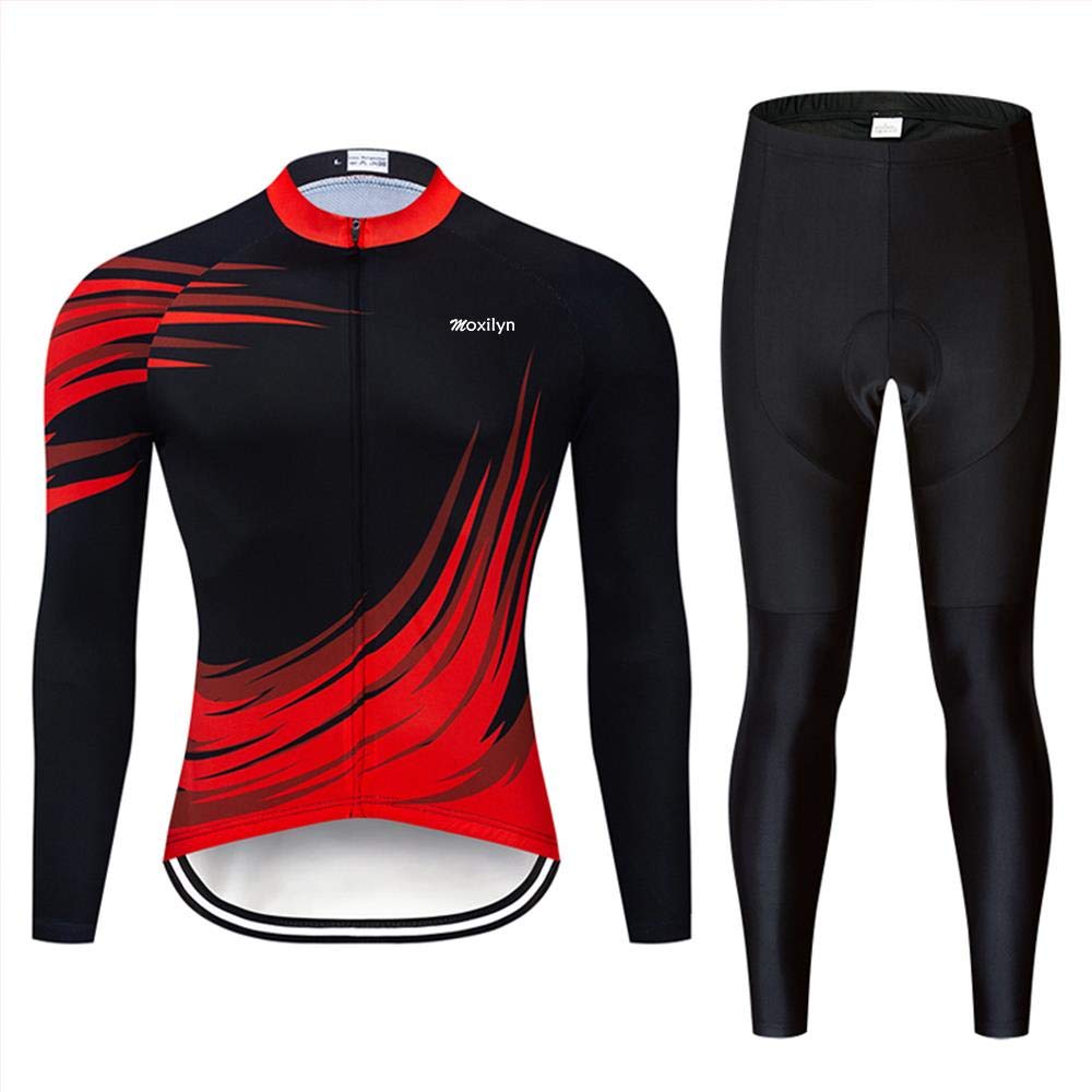 MOXILYN Men's Quick-Dry Cycling Jersey Set Road Bike Bicycle Shirt + Bib Pants with 9D Gel Padded MTB Riding Clothing kit