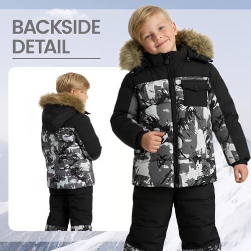 JiAmy Kids 2 Piece Snowsuit Set Girl Winter Hooded Puffer Jacket & Snow Bib Pants Boy Ski Suits Ultralight Outfit2