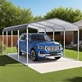 Outdoor Carport, 12x20 Heavy Duty Carport, Car Shelter with Galvanized Metal Roof and Updated Frame, Car Canopy Metal Garage for Car, Pickup, Boats and Tractors
