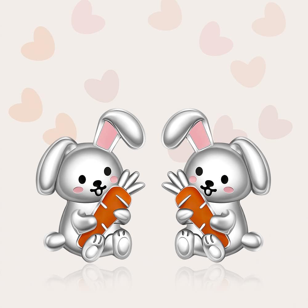 Easter Bunny Earrings Sterling Silver Hypoallergenic Cute Rabbit Carrot Animal Stud Earrings Jewelry Easter Gifts for Women - Image 5