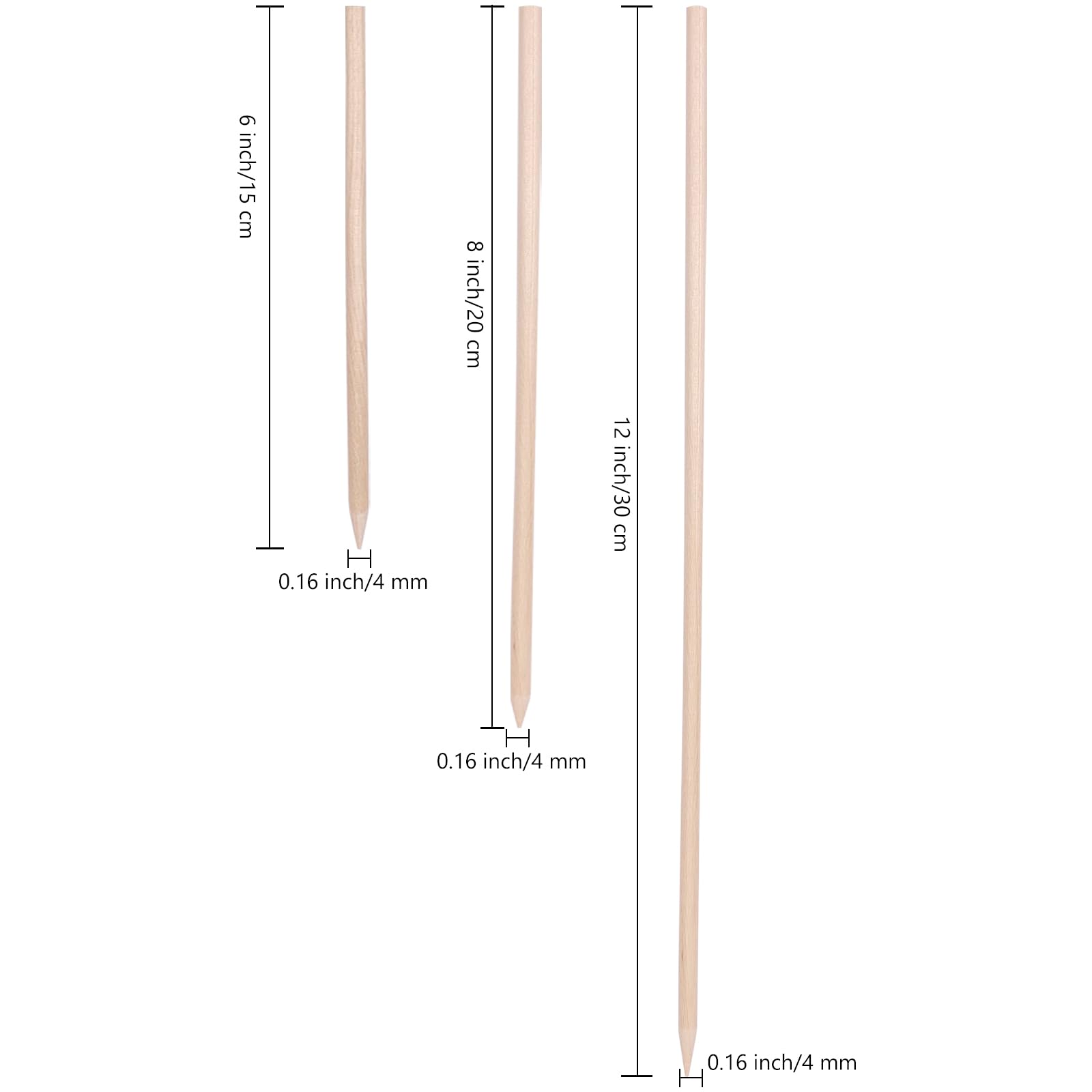 Brochetas de bambú natural de 12 pulgadas, el diámetro es de 4 mm (100 unidades)