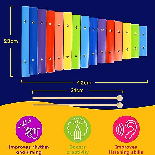 Image of A-Star 15 Note Colourful Wooden Rainbow Soprano Diatonic Xylophone with Two Wooden Beaters - G5 to G7