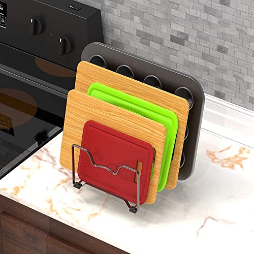 Image of Pan & Pot Lid Organizer Rack - Multifunctional Cookware for Cabinet, Pantry Chopping Board Holder, Space-Saving Kitchen Organizer, Black (L-9 x W-8.75 x H-7 Inches W-RACK)