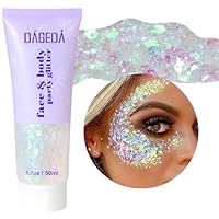 Prreal Body Glitter gel 50ml, Mermaid Sequins Liquid Gel kit, Long-Lasting Glitter Chunky Powder For Festival Masquerade Birthday Makeup#White