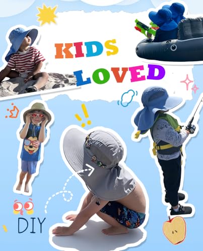Image of Home Prefer UPF50 Wide Brim Kids Sun Hat Neck Flap Boys Girls Sun Protection Hat for Beach Fishing