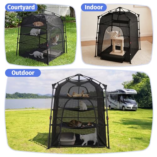Image of Catio Outdoor Cat Enclosure Pop up Cat Tower Tent Cat Playpen w /Breathable Mesh Portable Catio Kitten Pet Animal Play Pen Indoor Enclosed Kitty Patio Balcony Camping(Square,XL)
