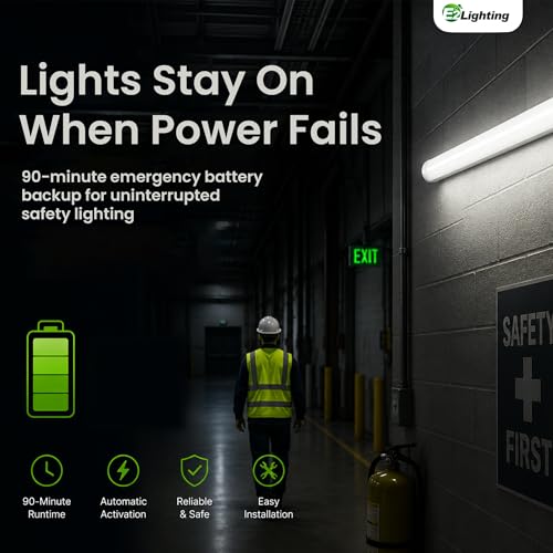 Image of E2 LIGHTING 4ft LED Linear Shop Light | 40W Dimmable LED Light Fixture | 5CCT Tunable Lighting | Emergency Battery Backup 90 Min | Energy Saving Indoor Linear Light for Warehouse Garage Workshop