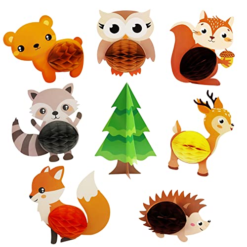 Animales del bosque Centros de mesa de nido de abeja 3d Decoraciones Bosque Camping Animal Fiesta Criatura Baby Shower Cumpleaños Wild One Supplies Recortes de la selva de doble cara