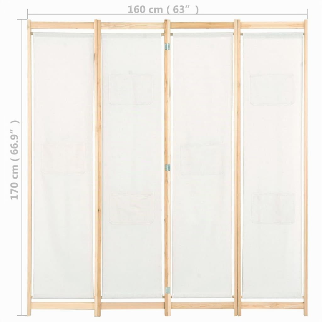 vidaXL Biombo Divisor de 4 Paneles de Tela Decoración Hogar Casa Jardín Bricolaje Salón Comedor Ambientes Habitaciones Separador 160x170x4 cm Crema