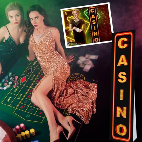 Image of Cinnvoice 6 ft Casino Night Decorations Casino Cardboard Stand up Sign Photo Props Cardboard Column Backdrop Welcome Porch Sign for Las Vegas Game Themed Birthday Poker Night Party Decor