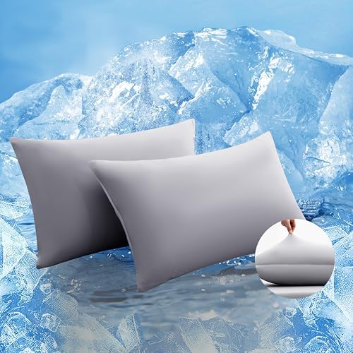 TELUS Cooling Pillowcases Queen Size 2-Pack, Silky Soft Pillow Case with Envelope Close, Stay Cool All Night Pillow Cover for Hot Sleepers and Night Sweats, 20x30 Inch,Grey