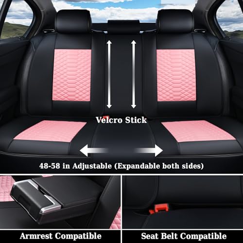 Image of Coverado Seat Covers Full Set, Waterproof Nappa Leather Seat Covers for Cars, 5 Seats Universal Car Seat Protectors, Black and Pink Leather Car Seat Covers Car Seat Cushions Fit for Most Cars