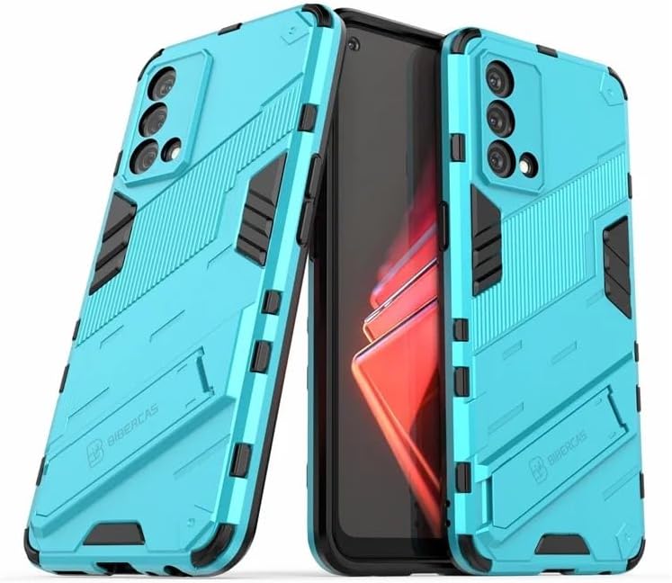 Casodon Rugged Hard Back Case Cover for Realme GT Master Edition - Military-Grade Armor with Screen & Camera Guard, Dual-Layer Shockproof Design, Raised Edges, Built-in Kickstand - Cyan Blue