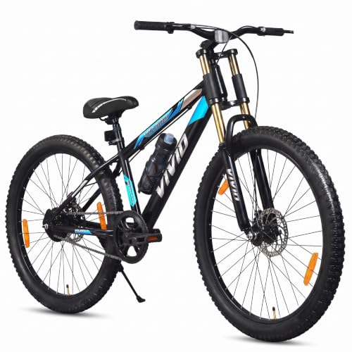 Leader Vivid Valero Pro 26T Single Speed MTB Cycle for Men – Black | Mountain Bike with Double Crown Front Suspension, Dual Disc Brakes, Wide Tyres, S