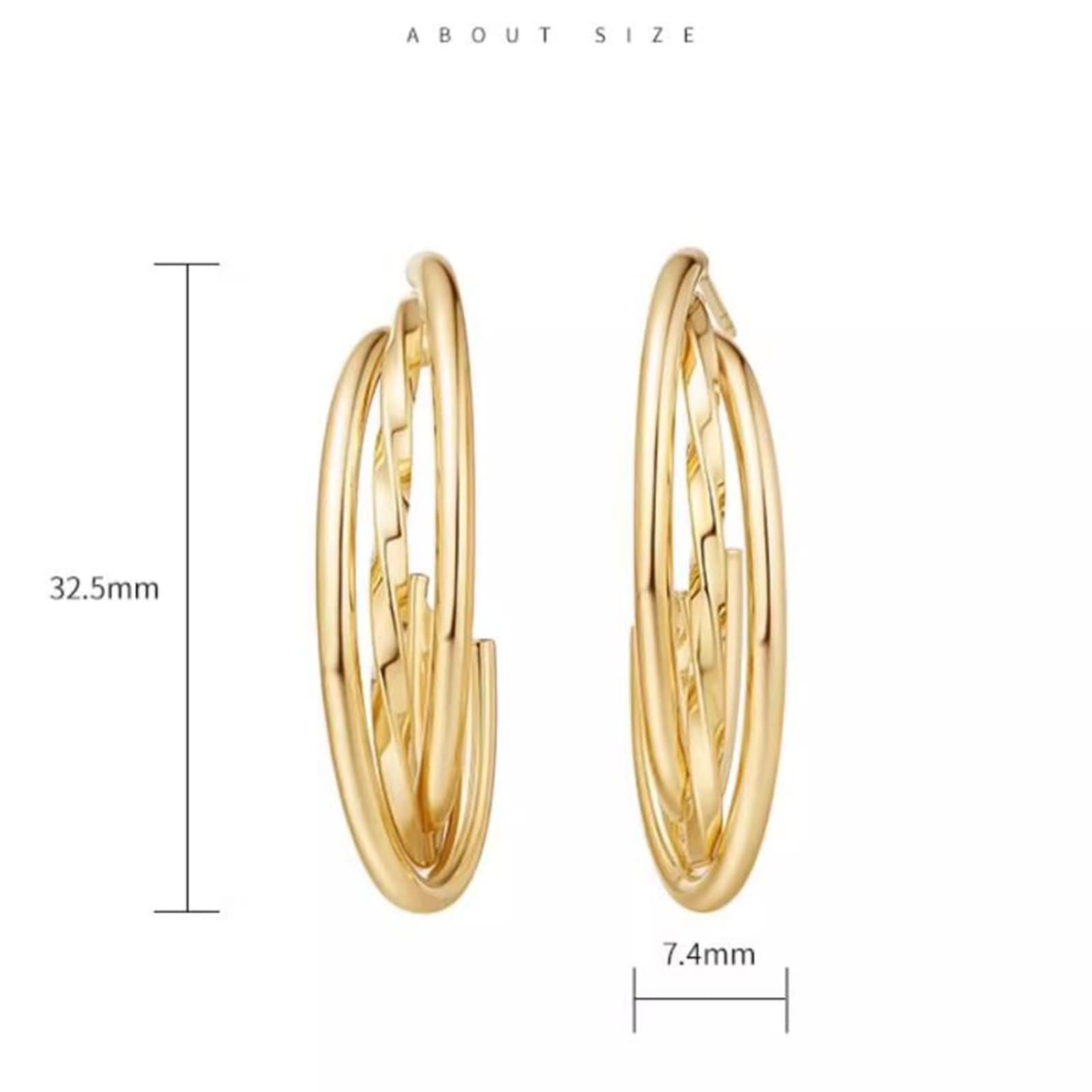 Epinki Prawdziwa biżuteria Creole Hoop 9K/14K/18K żółte złoto, 3 kolczyki damskie, kolczyki sztyfty 18/14/9-karatowe złoto