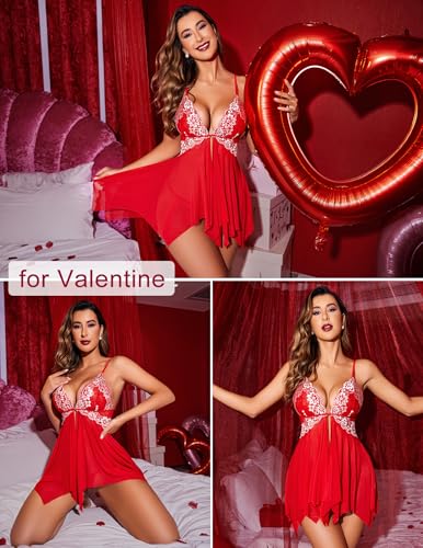 Image of Avidlove Women Lace Lingerie Front Closure Babydoll V Neck Nightwear Sexy Chemise Nightie
