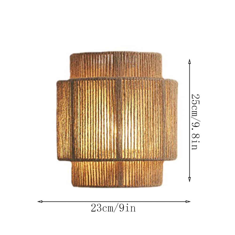 Appliques Murales En Rotin De 9 Pouces, Luminaires Muraux Boho Avec Corde De Chanvre, Appliques Murales Rustiques Pour Chambre À Coucher, Entrée, Éclairage Mural, Applique Murale Moderne Bohème