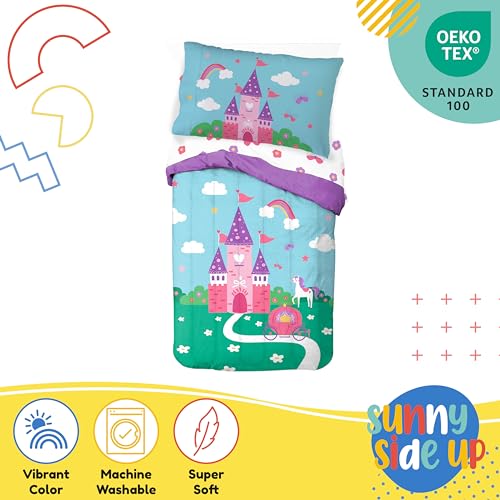 Image of Sunny Side Up Magic Castle Toddler Comforter Set - 4 Piece Preschool Bedding Includes Comforter, Sheets & Pillow Cover - Super Soft Floral Microfiber Bed Set