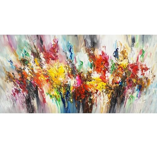 Toile peinture fleur colorée grand format pour décor de salon