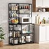 Tribesigns Kitchen Bakers Rack with Hutch, 10 Tier Microwave Oven Stand with Hutch and 10 S-Shaped Hooks, Floor Standing Kitchen Utility Cart Rack Storage Shelf Organizer (Black)