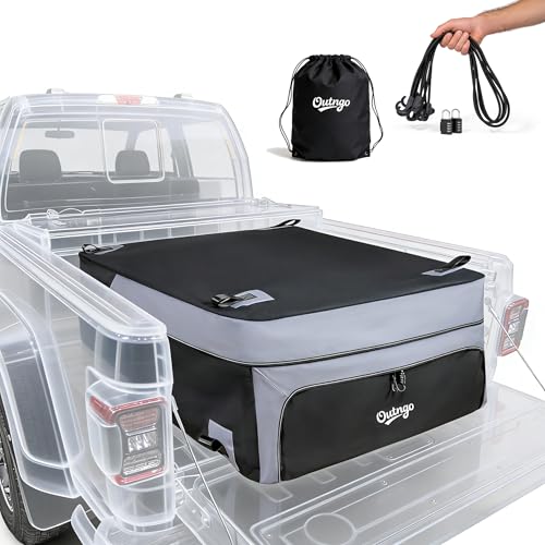 Truck Bed Cargo Bag-Waterproof Luggage Bag for Truck Bed 38 Cu. Ft Heavy-Duty PVC Truck Bed Waterproof Storage Fits Any Truck Size Dual Opening 4 Stretch Cord 2 Combination Lock (59x48x23) Outngo