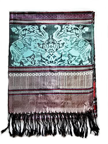 Thai Silk Scarf Woven Shawls Pashmina Dark Brown Elephant Traditional Women Wrap Dress 1 Piece4