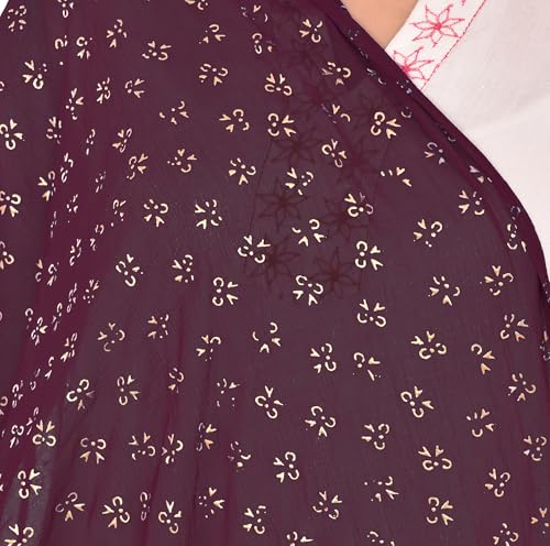 Image of YOUTHQUAKE Soft Chiffon Dupatta with Golden Foil Print & Tassels for Women & Girls